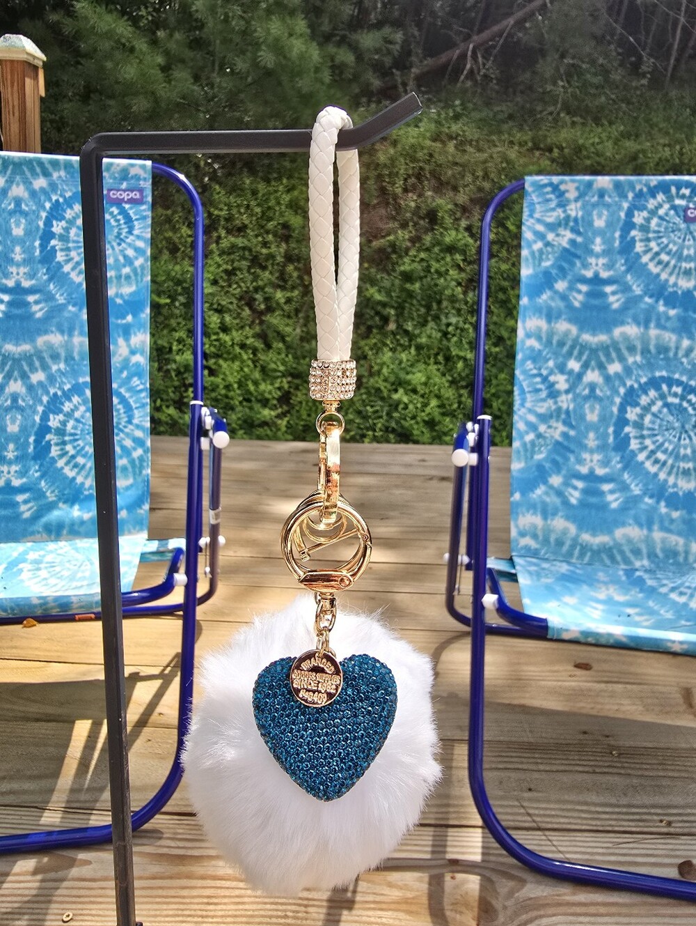 Teal Heart Fur Pom Pom Keychain Heart Bag Charm Cell Phone. Big And Bold